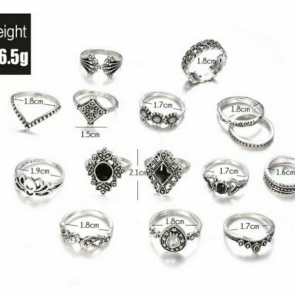 15 Piece Black Boho Ring Set - Picture 4 of 4